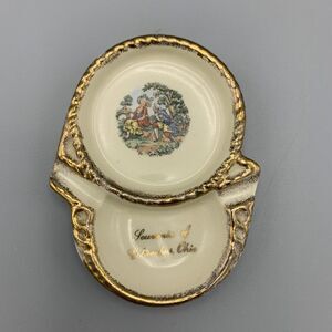 Vintage Souvenir of Columbus Ohio Coin Dish Ashtray Courting Couple Gold Gild